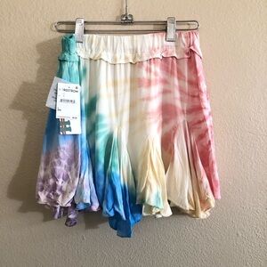 Vintage Havana Girls' Rainbow Rainforest Tie Dye Asymmetric Ruffle Skirt Sz L-14